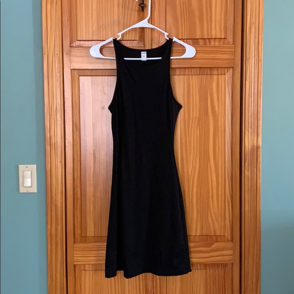 Black dress, above the knee, racerback style